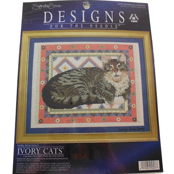 Ivory Cats Gemma on a Dhurrie 5603 Designs for the Needle Counted Cross Stitch - Picture 1 of 6